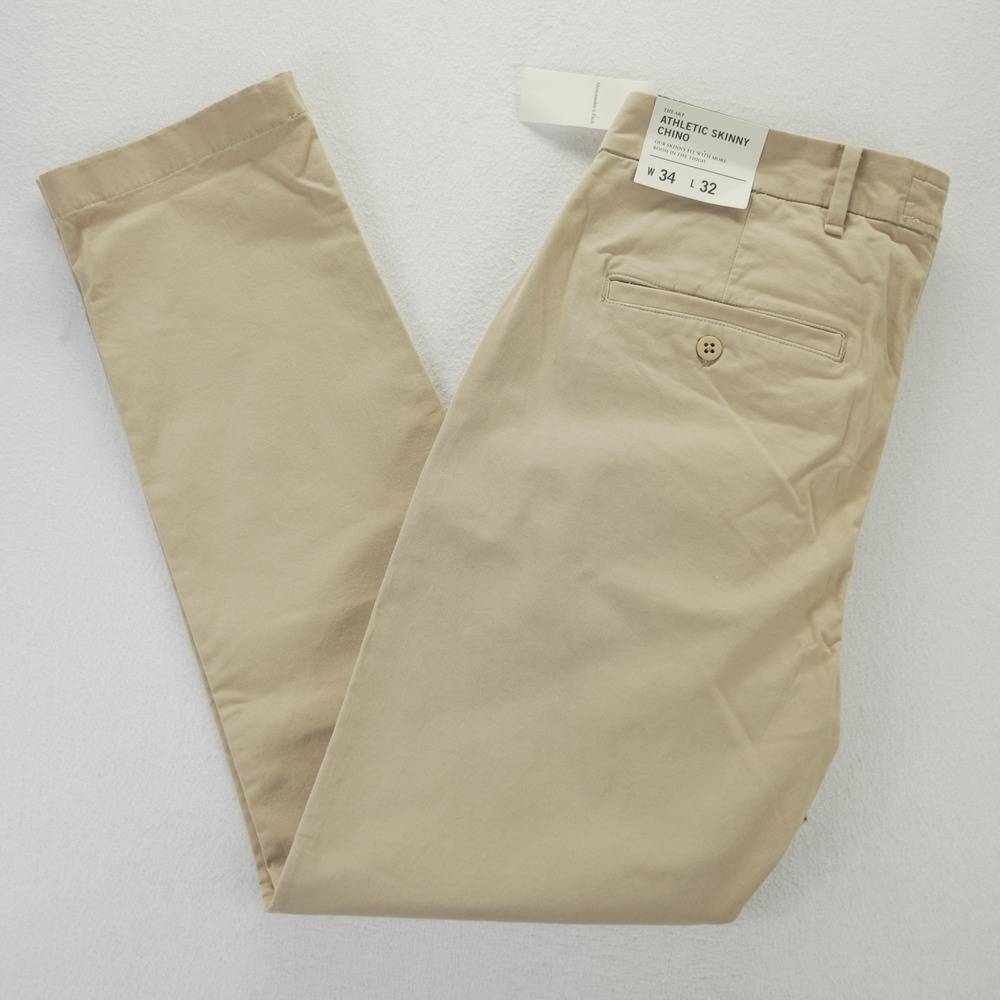 Abercrombie & Fitch Athletic Skinny Chino Pants Tan Khaki 34x32 176-130-0053-040